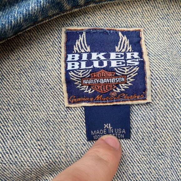 Vintage 1971 Embroidered Harley Davidson Biker Blues Denim Jacket XL Blue - Picture 6 of 9